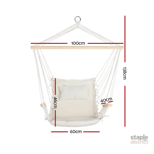 Gardeon Hammock Chair Hanging with Armrest Camping Hammocks Cream - Home & Garden > Hammocks > Hammocks & Accessories
