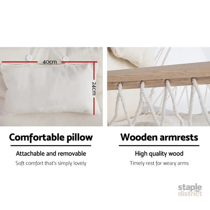 Gardeon Hammock Chair Hanging with Armrest Camping Hammocks Cream - Home & Garden > Hammocks > Hammocks & Accessories