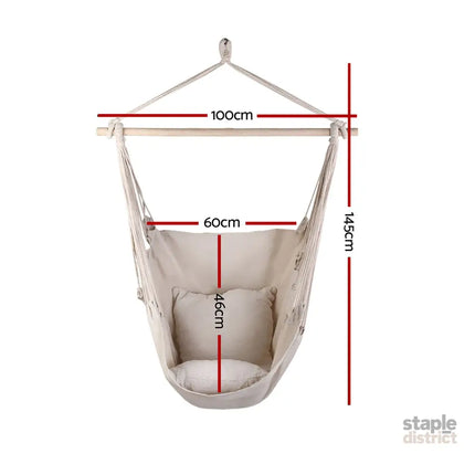 Gardeon Hammock Chair Outdoor Camping Hanging Hammocks Cushion Pillow Cream - Home & Garden > Hammocks > Hammocks &