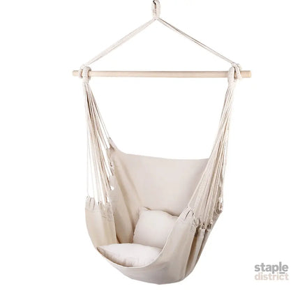 Gardeon Hammock Chair Outdoor Camping Hanging Hammocks Cushion Pillow Cream - Home & Garden > Hammocks > Hammocks &