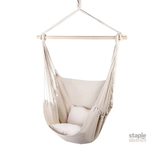 Gardeon Hammock Chair Outdoor Camping Hanging Hammocks Cushion Pillow Cream - Home & Garden > Hammocks > Hammocks &