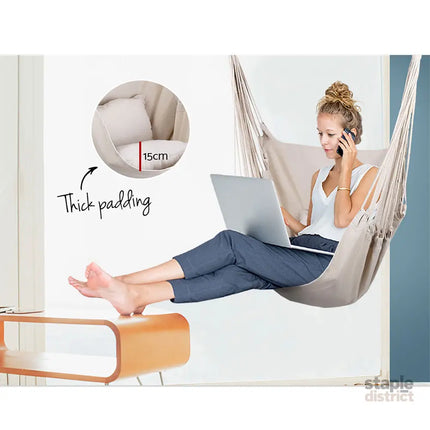 Gardeon Hammock Chair Outdoor Camping Hanging Hammocks Cushion Pillow Cream - Home & Garden > Hammocks > Hammocks &