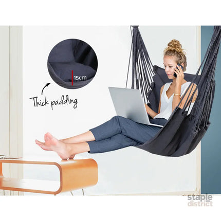 Gardeon Hammock Chair Outdoor Camping Hanging Hammocks Cushion Pillow Grey - Home & Garden > Hammocks > Hammocks &