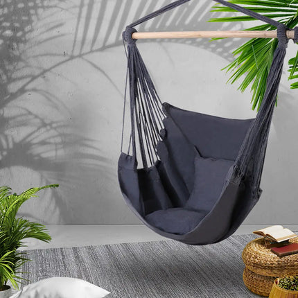 Gardeon Hammock Chair Outdoor Camping Hanging Hammocks Cushion Pillow Grey - Home & Garden > Hammocks > Hammocks &