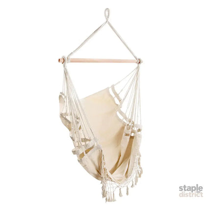 Gardeon Hanging Hammock Chair Outdoor Swing Hammocks Tassel Cream - Home & Garden > Hammocks > Hammocks & Accessories