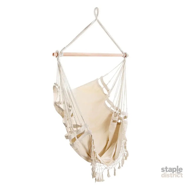Gardeon Hanging Hammock Chair Outdoor Swing Hammocks Tassel Cream - Home & Garden > Hammocks > Hammocks & Accessories