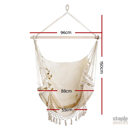 Gardeon Hanging Hammock Chair Outdoor Swing Hammocks Tassel Cream - Home & Garden > Hammocks > Hammocks & Accessories