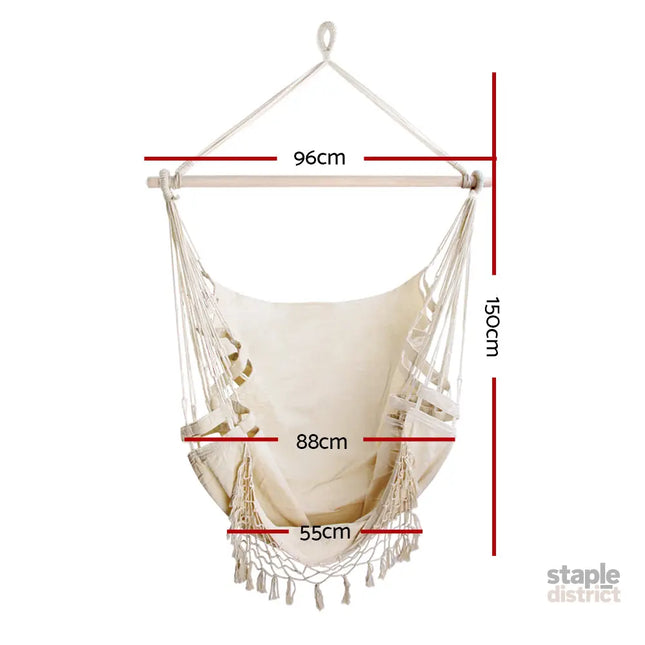 Gardeon Hanging Hammock Chair Outdoor Swing Hammocks Tassel Cream - Home & Garden > Hammocks > Hammocks & Accessories