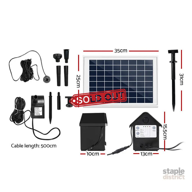 Gardeon Solar Pond Pump Submersible Water Fountain with Battery Kit LED Lights 6.6FT - Home & Garden > Fountains >