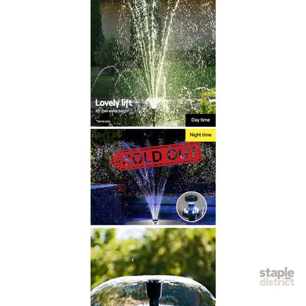 Gardeon Solar Pond Pump Submersible Water Fountain with Battery Kit LED Lights 6.6FT - Home & Garden > Fountains >