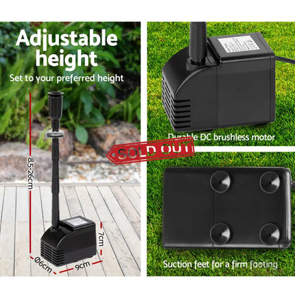 Gardeon Solar Pond Pump Submersible Water Fountain with Battery Kit LED Lights 6.6FT - Home & Garden > Fountains >