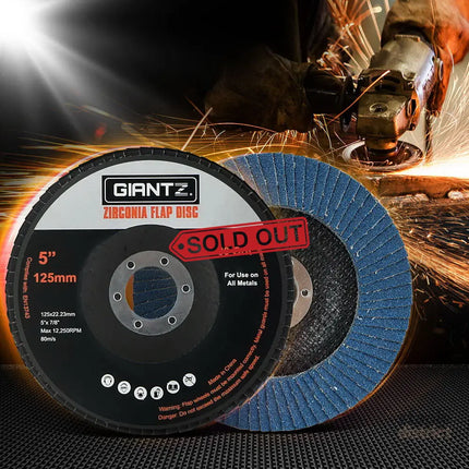 Giantz 100 PCS Zirconia Sanding Flap Disc 5’’ 125mm 80Grit Angle Grinding Wheel - Tools > Other Tools > Sanding