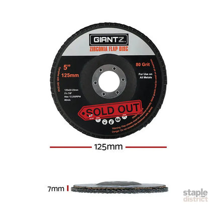 Giantz 100 PCS Zirconia Sanding Flap Disc 5’’ 125mm 80Grit Angle Grinding Wheel - Tools > Other Tools > Sanding