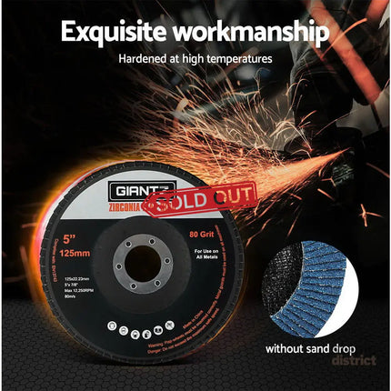 Giantz 100 PCS Zirconia Sanding Flap Disc 5’’ 125mm 80Grit Angle Grinding Wheel - Tools > Other Tools > Sanding