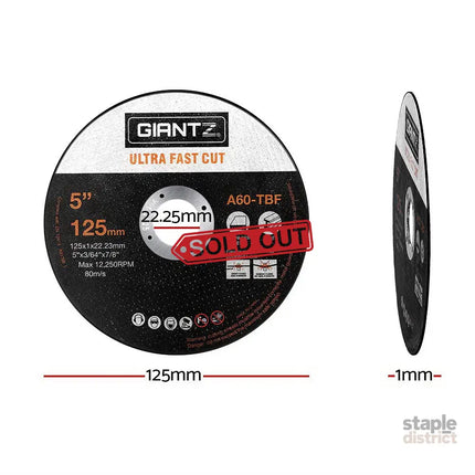 Giantz 100-Piece Cutting Discs 5’’ 125mm Angle Grinder Thin Cut Off Wheel Metal - Tools > Industrial Tools > Saw