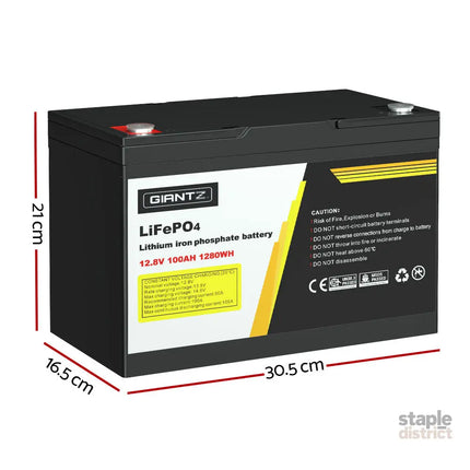 Giantz 12V 100Ah Lithium Battery LiFePO4 Deep Cycle Box Solar Caravan Camping - Outdoor Recreation > Camping >