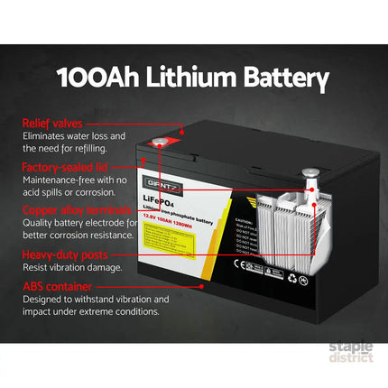 Giantz 12V 100Ah Lithium Battery LiFePO4 Deep Cycle Box Solar Caravan Camping - Outdoor Recreation > Camping >