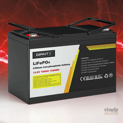 Giantz 12V 100Ah Lithium Battery LiFePO4 Deep Cycle Box Solar Caravan Camping - Outdoor Recreation > Camping >