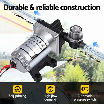 Giantz 12V Water Pump High Pressure Fast Self Priming 11.3L with Auto Switch for RV Caravan Boat - Tools > Pumps > Pool