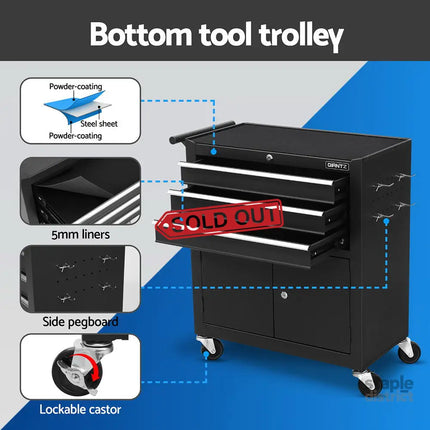 Giantz 13 Drawer Tool Box Cabinet Chest Toolbox Storage Garage Organiser Black - Tools > Tools Storage > Tool Boxes