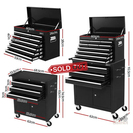 Giantz 13 Drawer Tool Box Cabinet Chest Toolbox Storage Garage Organiser Black - Tools > Tools Storage > Tool Boxes