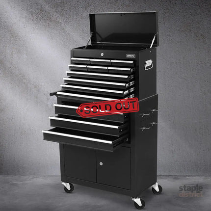 Giantz 13 Drawer Tool Box Cabinet Chest Toolbox Storage Garage Organiser Black - Tools > Tools Storage > Tool Boxes