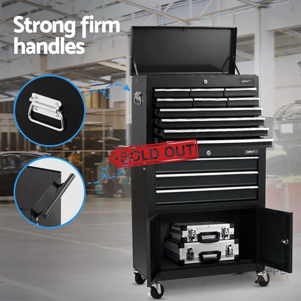 Giantz 13 Drawer Tool Box Cabinet Chest Toolbox Storage Garage Organiser Black - Tools > Tools Storage > Tool Boxes