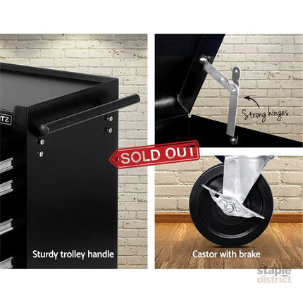 Giantz 14 Drawer Tool Box Cabinet Chest Mechanic Garage Storage Trolley Black - Tools > Tools Storage > Tool Cabinets