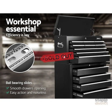 Giantz 14 Drawer Tool Box Cabinet Chest Mechanic Garage Storage Trolley Black - Tools > Tools Storage > Tool Cabinets