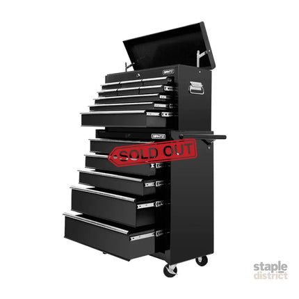 Giantz 14 Drawer Tool Box Cabinet Chest Mechanic Garage Storage Trolley Black - Tools > Tools Storage > Tool Cabinets