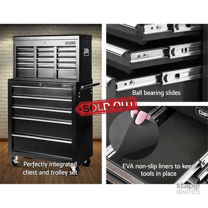 Giantz 14 Drawer Tool Box Cabinet Chest Mechanic Garage Storage Trolley Black - Tools > Tools Storage > Tool Cabinets