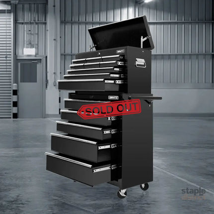 Giantz 14 Drawer Tool Box Cabinet Chest Mechanic Garage Storage Trolley Black - Tools > Tools Storage > Tool Cabinets