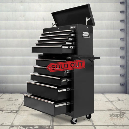 Giantz 14 Drawer Tool Box Cabinet Chest Mechanic Garage Storage Trolley Black - Tools > Tools Storage > Tool Cabinets