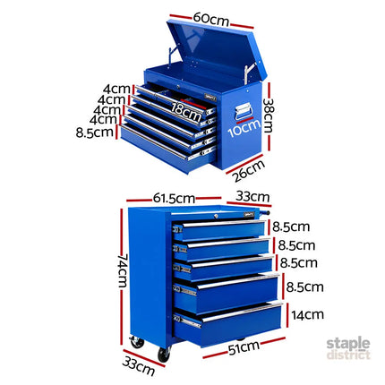 Giantz 14 Drawer Tool Box Cabinet Chest Mechanic Garage Storage Trolley Blue - Tools > Tools Storage > Tool Cabinets