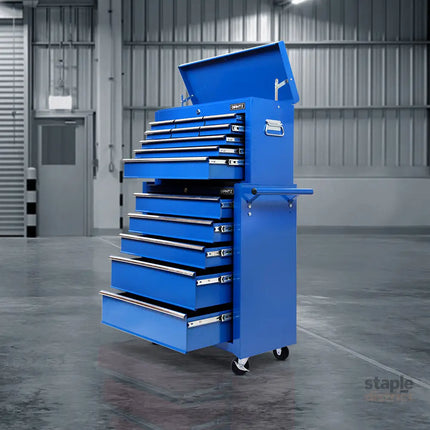 Giantz 14 Drawer Tool Box Cabinet Chest Mechanic Garage Storage Trolley Blue - Tools > Tools Storage > Tool Cabinets