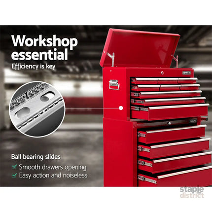 Giantz 14 Drawer Tool Box Cabinet Chest Mechanic Garage Storage Trolley Red - Tools > Tools Storage > Tool Cabinets