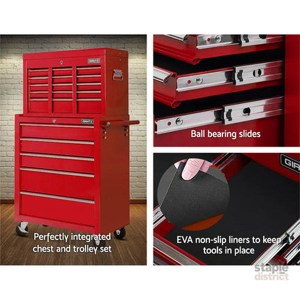 Giantz 14 Drawer Tool Box Cabinet Chest Mechanic Garage Storage Trolley Red - Tools > Tools Storage > Tool Cabinets