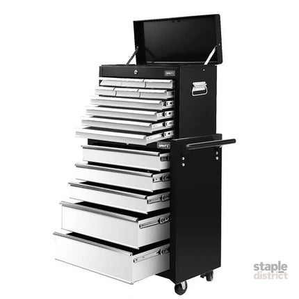 Giantz 15 Drawers Tool Chest Trolley Toolbox 2-in-1 Storage Black& Grey - Tools > Tools Storage > Tool Boxes