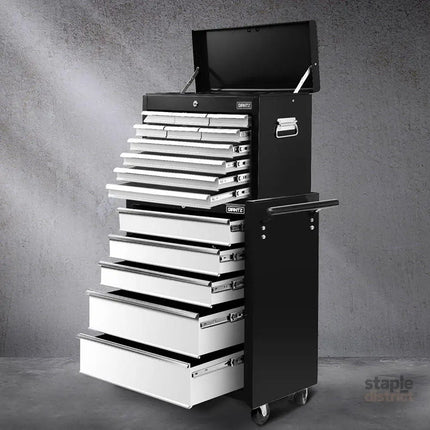 Giantz 15 Drawers Tool Chest Trolley Toolbox 2-in-1 Storage Black& Grey - Tools > Tools Storage > Tool Boxes
