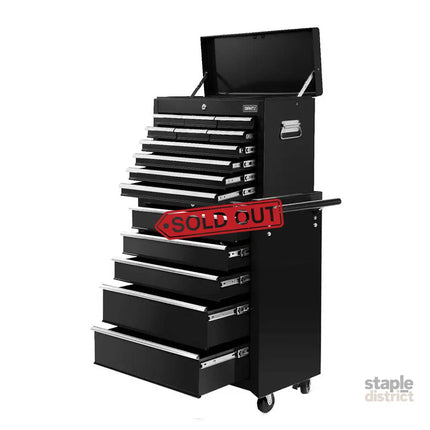 Giantz 15 Drawers Tool Chest Trolley Toolbox 2-in-1 Storage Black - Tools > Tools Storage > Tool Boxes