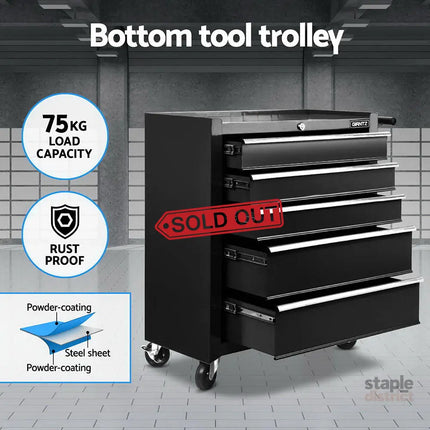Giantz 15 Drawers Tool Chest Trolley Toolbox 2-in-1 Storage Black - Tools > Tools Storage > Tool Boxes