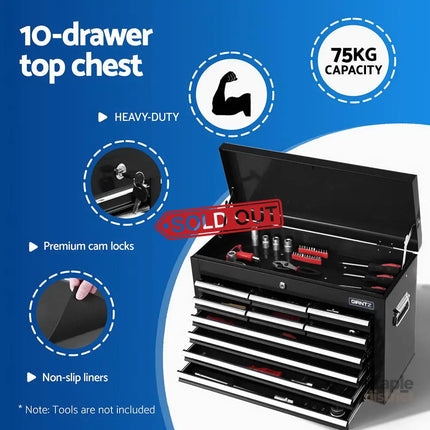 Giantz 15 Drawers Tool Chest Trolley Toolbox 2-in-1 Storage Black - Tools > Tools Storage > Tool Boxes