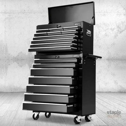 Giantz 17 Drawer Tool Box Cabinet Chest Trolley Toolbox Garage Storage Box Black - Tools > Tools Storage > Tool Cabinets