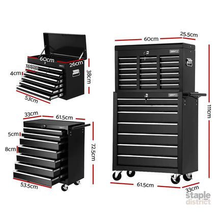 Giantz 17 Drawer Tool Box Cabinet Chest Trolley Toolbox Garage Storage Box Black - Tools > Tools Storage > Tool Cabinets