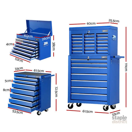 Giantz 17 Drawer Tool Box Cabinet Chest Trolley Toolbox Garage Storage Box Blue - Tools > Tools Storage > Tool Cabinets