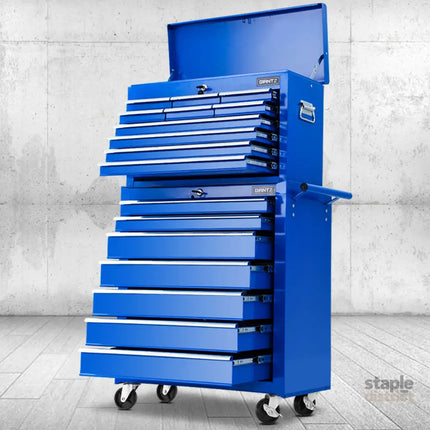 Giantz 17 Drawer Tool Box Cabinet Chest Trolley Toolbox Garage Storage Box Blue - Tools > Tools Storage > Tool Cabinets
