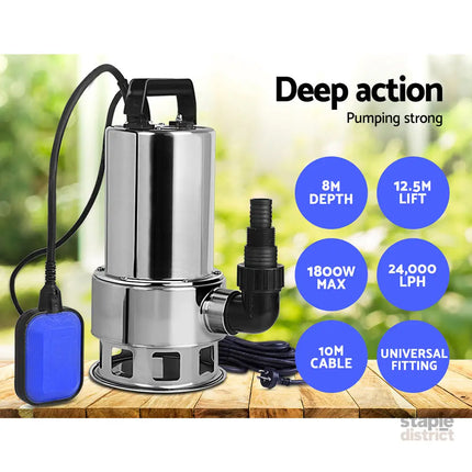 Giantz 1800W Max. Submersible Dirty Water Pump Bore Tank Well Steel Automatic Clean - Tools > Pumps > Sewage Pumps