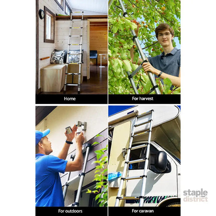 Giantz 2.6M Telescopic Ladder Aluminium Extension Extendable Steps Adjustable Height - Tools > Industrial Tools >