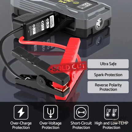 Giantz 2000A Portable Car Jump Starter 12V Lithium Battery Booster Pack Power Bank & Jumper Cables - Electronics >