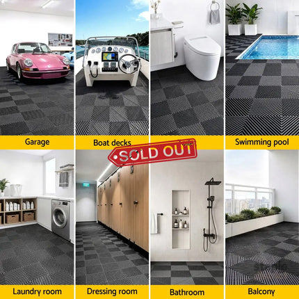 Giantz 20PCS Garage Floor Tiles Interlocking Drainage Non-Slip Tiles Heavy Duty for Workshop Black - Home & Garden >